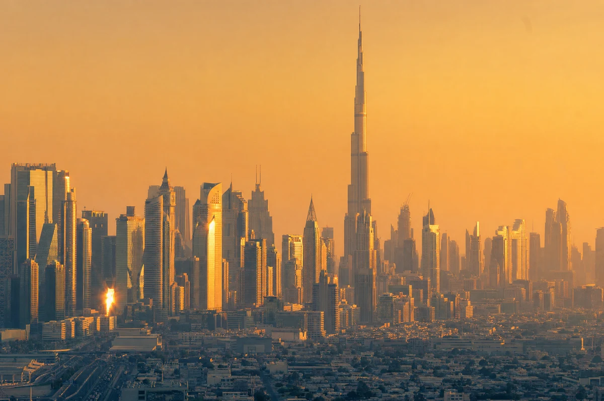 Dubai city skyline at sunset